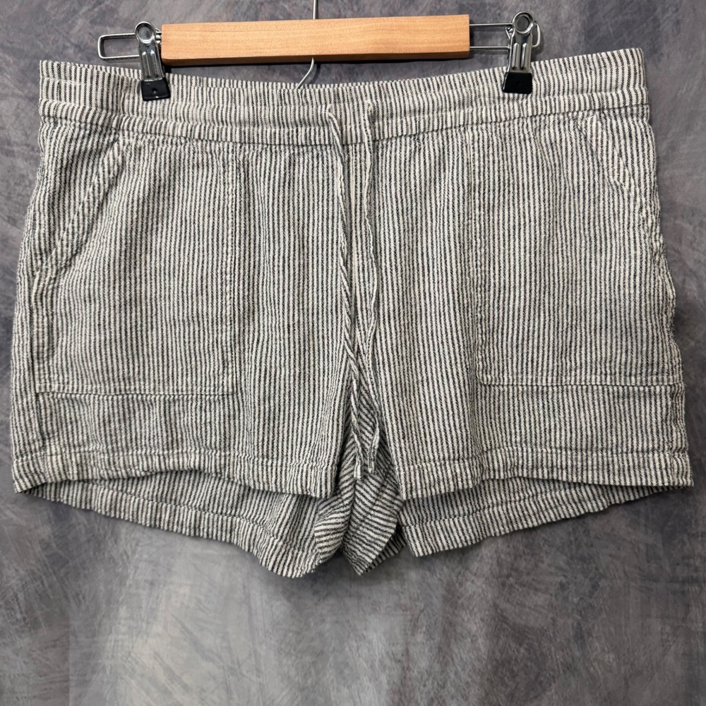 J.Crew Womens Linen Blend Ticking Stripe Drawstring Shorts Navy White Large